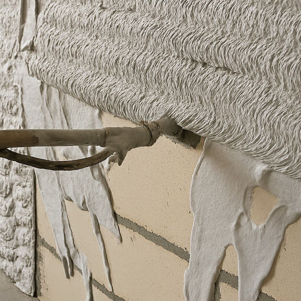 Detail nanášení omítky — struktura čerstvé vrstvy